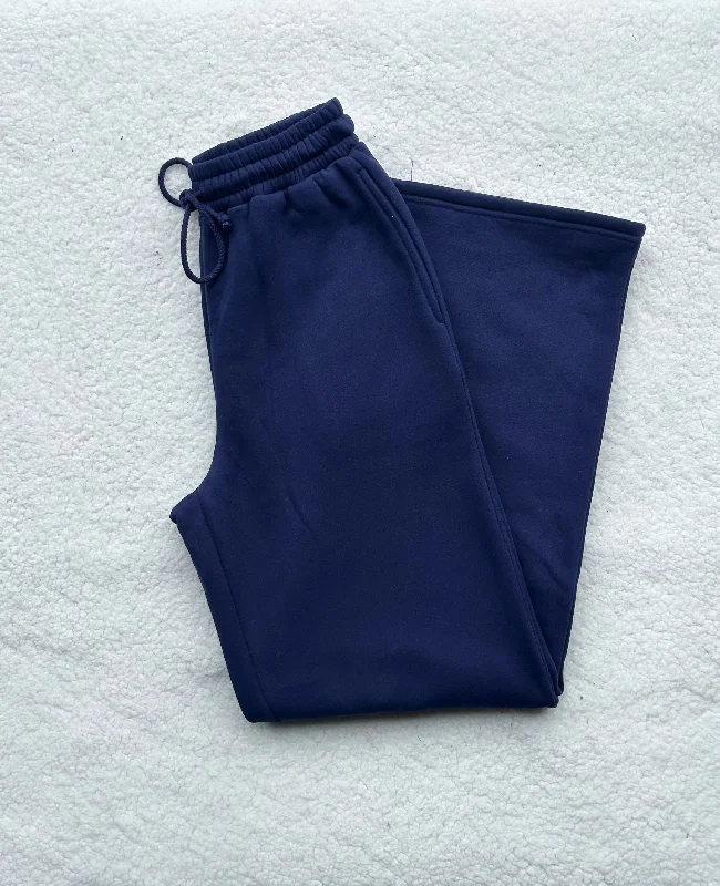 Navy Blue Basic Blank Flare Sweatpants