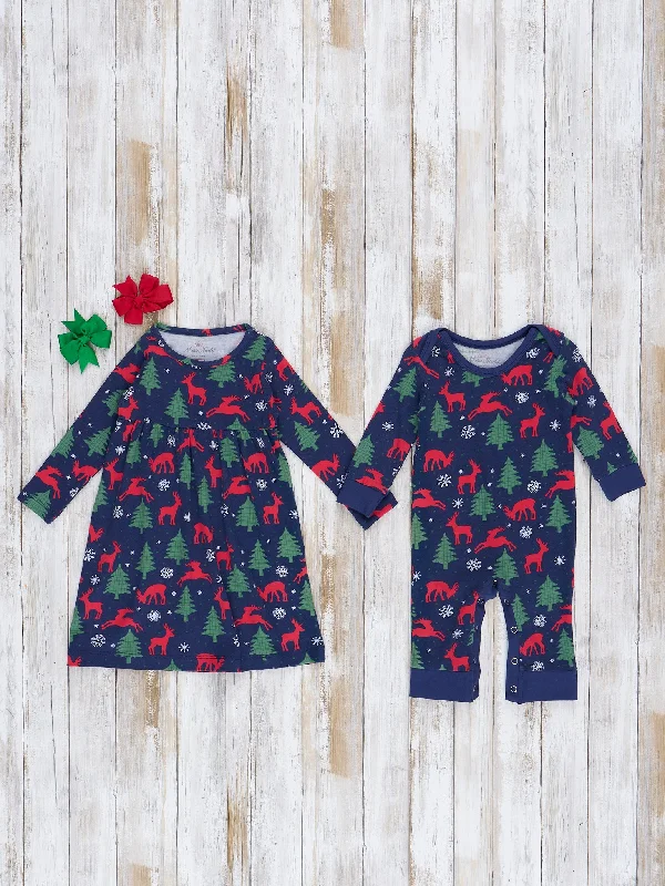 Navy Holiday Forest Christmas Family Pajamas