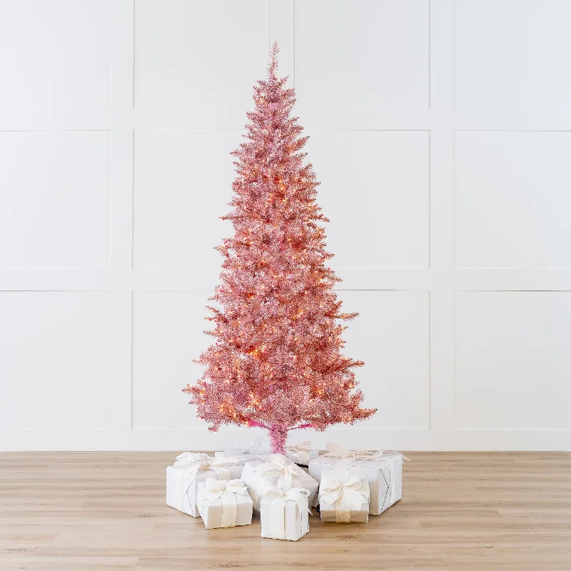 Pink Tinsel Slim Tree Pre-Lit Clear Lights