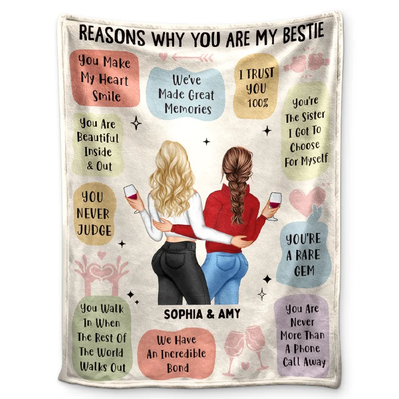 Reasons Why You Are My Bestie Version 2 - Holiday, Birthday, Loving Gift For Friends, Colleagues - Personalized Fleece Blanket