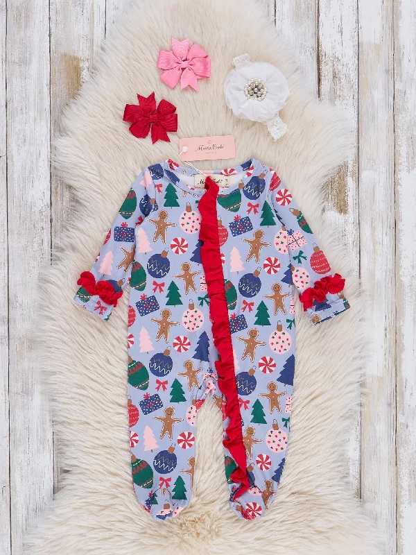 Red & Light Blue Holiday Joy Footed Sleeper Pajamas - Restocked!