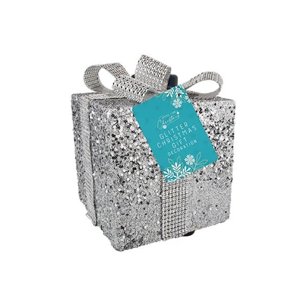 Small Glitter Gift Box Decoration 7.5x7.