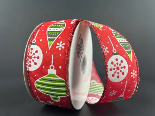 1.5"X10Y Red Satin/Hanging Green-White Ornaments Ribbon 71410-09-17