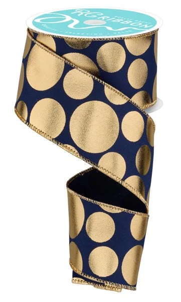 2.5" X 10Yd Navy/Gold Gold 3 Size Multi Dots RGF113619