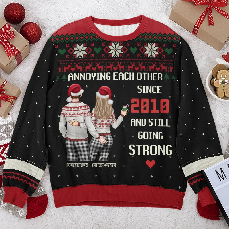 Annoying Each Other Since - Couple Personalized Custom Ugly Sweatshirt - Unisex Wool Jumper - Christmas Gift For Husband Wife, Anniversary