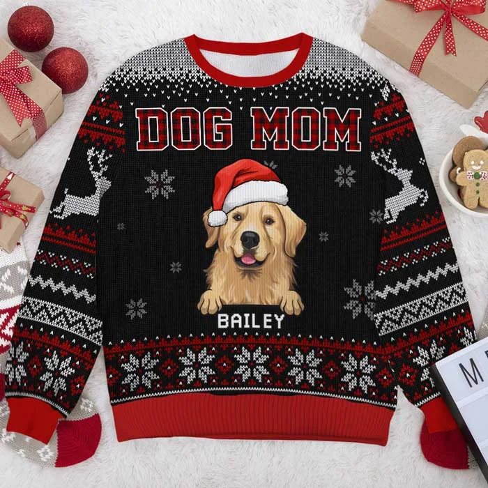 Best Dog Mom & Dog Dad Ever - Personalized Custom Unisex Ugly Christmas Sweatshirt, Wool Sweatshirt, All-Over-Print Sweatshirt - Gift For Dog Lovers, Pet Lovers, Christmas Gift