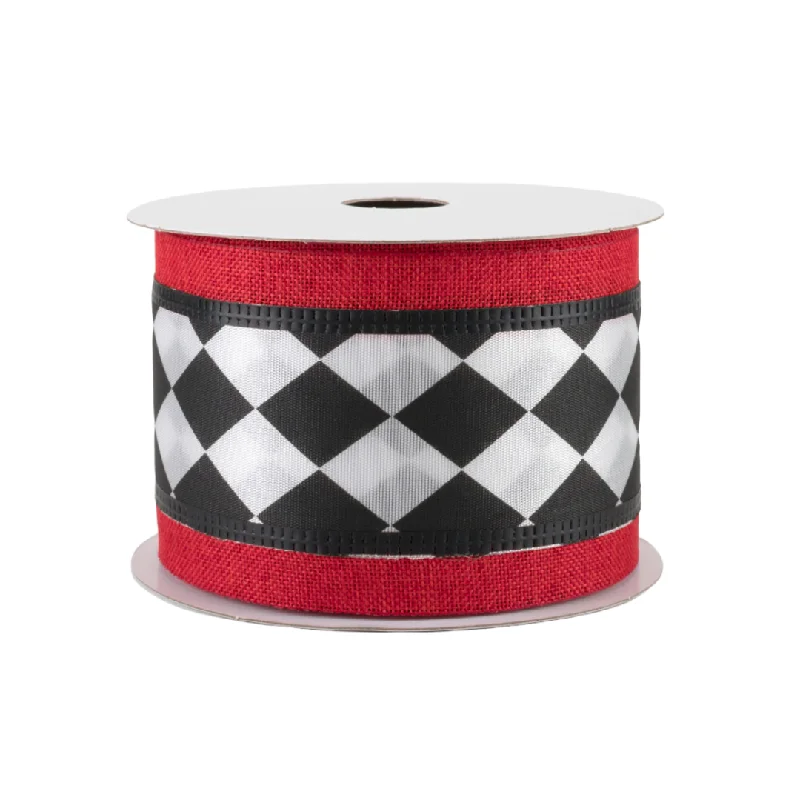 Harlequin Center & Linen Edge Ribbon - Red, 2.5"