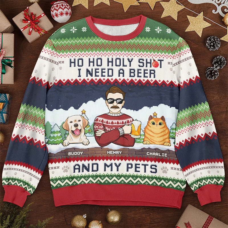 I Need A Beer And My Fur Babies - Dog & Cat Personalized Custom Ugly Sweatshirt - Unisex Wool Jumper - Christmas Gift For Pet Owners, Pet Lovers