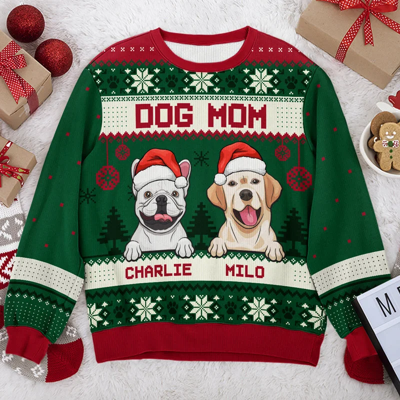 Merry Christmas Dog Dad Dog Mom - Personalized Custom Unisex Ugly Christmas Sweatshirt, Wool Sweatshirt, All-Over-Print Sweatshirt - Gift For Dog Lovers, Pet Lovers, Christmas New Arrival Gift