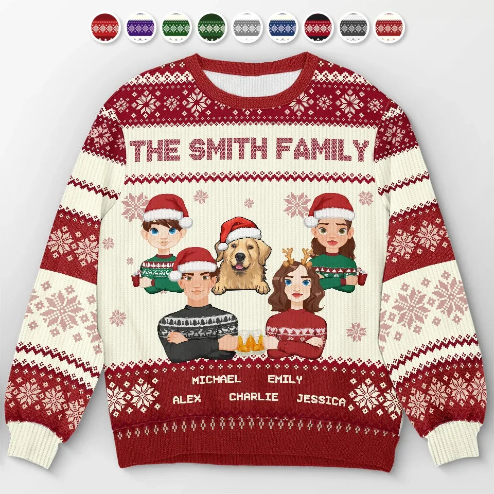 Stay Safe And Happy This Holiday Season - Family Personalized Custom Ugly Sweatshirt - Unisex Wool Jumper - Christmas Gift For Family Members, Pet Owners, Pet Lovers