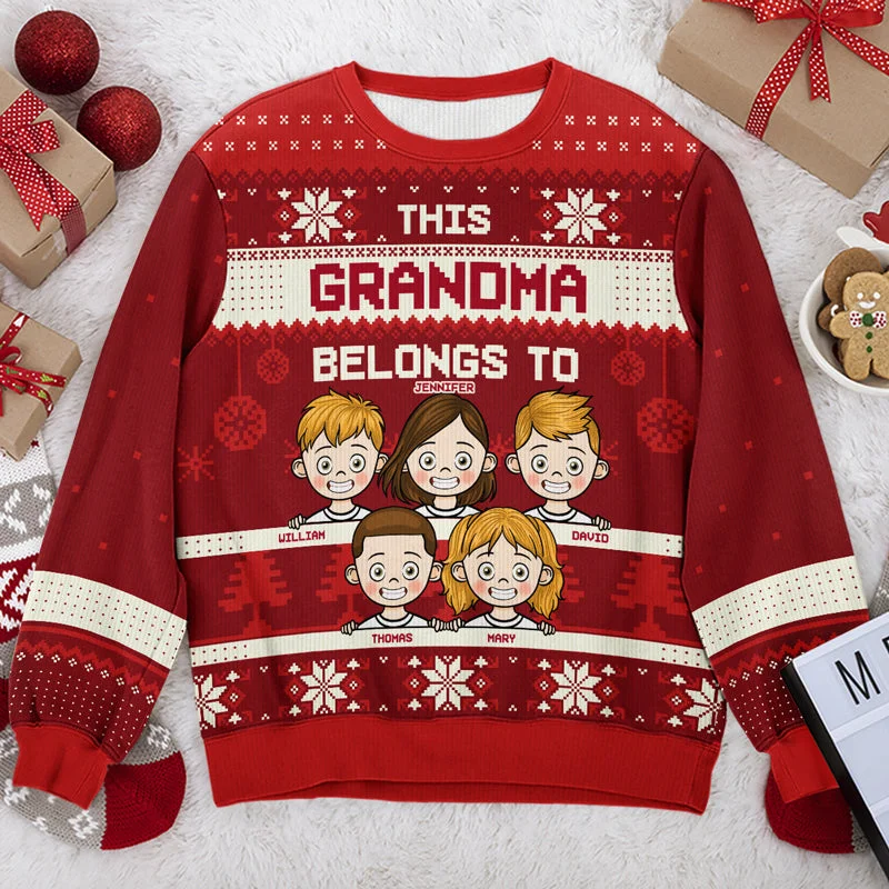 This Grandma Belongs To Red Style - Family Personalized Custom Ugly Sweatshirt - Unisex Wool Jumper - New Arrival Christmas Gift For Grandma, Grandparents